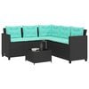 vidaXL Patio Sofa Black, Blue PE Rattan, Powder-Coated Steel, Tempered Glass