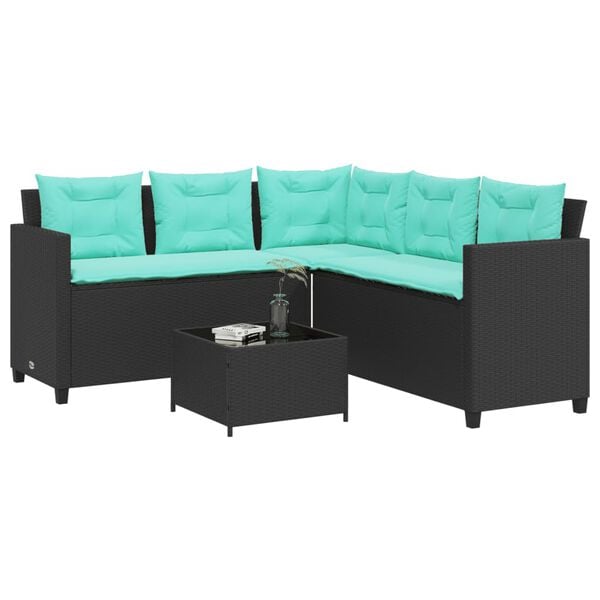 vidaXL Patio Sofa Black, Blue PE Rattan, Powder-Coated Steel, Tempered Glass