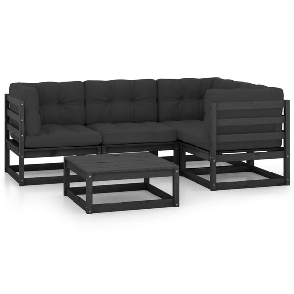 vidaXL Garden Lounge Set Black Solid pinewood, fabric (100% polyester)