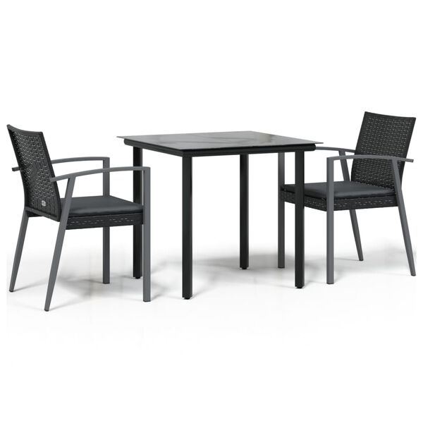 vidaXL Garden Dining Set Black PE rattan 3 Piece Modern