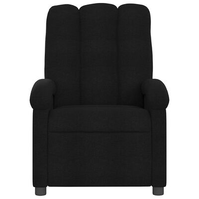 Front view of black upholstered recliner with armrests