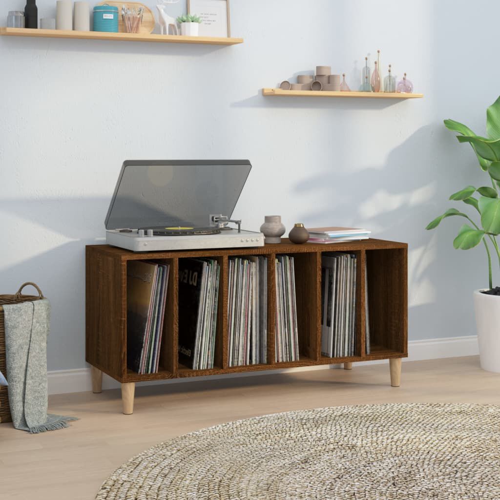 vidaXL Record Cabinet Brown Oak Engineered Wood, Solid Eucalyptus