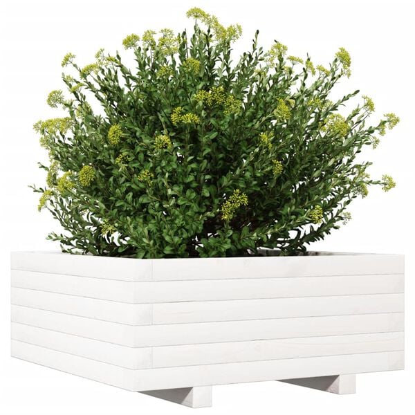 vidaXL Garden Planter White Solid Pine Wood 24 in Decorative Inlays
