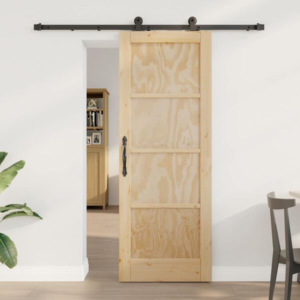 vidaXL Sliding Door Natural and Black 28.94 x 78.15 in Solid Pine Wood