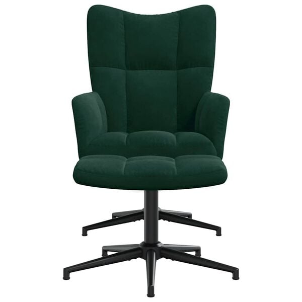 vidaXL Relaxing Chair With Stool Dark Green Velvet (100% polyester), Steel