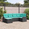 vidaXL Sofa Set with Cushion 6 pcs Black and Turquoise Poly Rattan