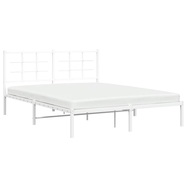 vidaXL Bed Frame White Powder-Coated Steel King Size Bed Frame