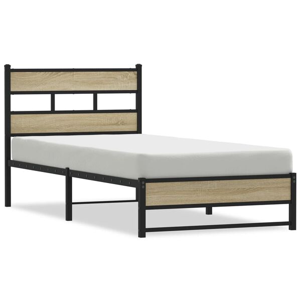 vidaXL Bed Frame Sonoma oak Steel, engineered wood Single Bed Frame