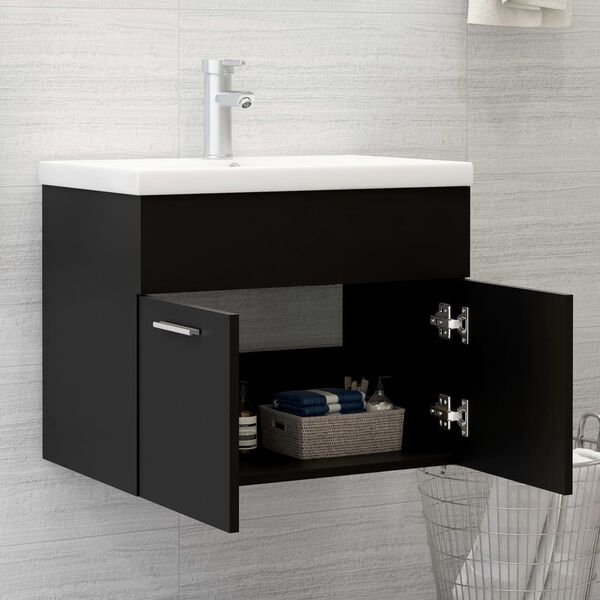 vidaXL Sink Cabinet Black Engineered Wood Medium Sink Cabinet