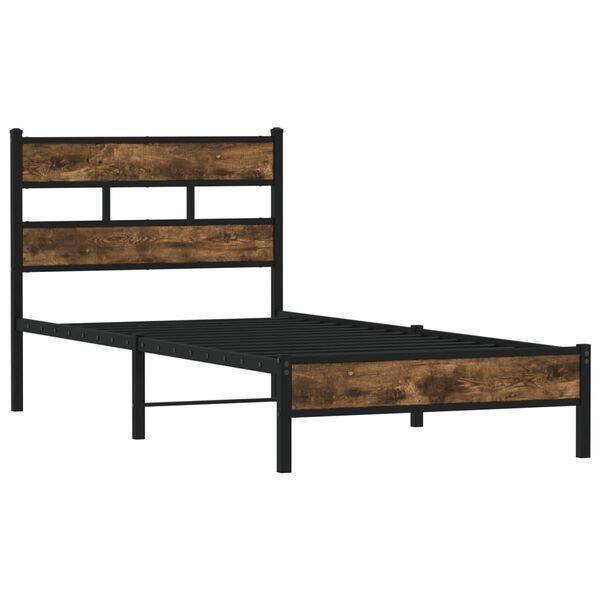 vidaXL Bed Frame Smoked Oak Steel, Engineered Wood Small Single
