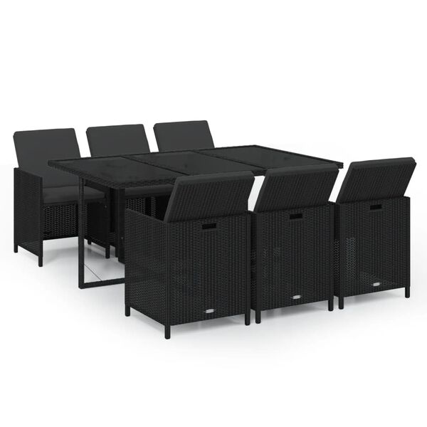 vidaXL Garden Dining Set Black PE rattan 7 Piece Set Foldable