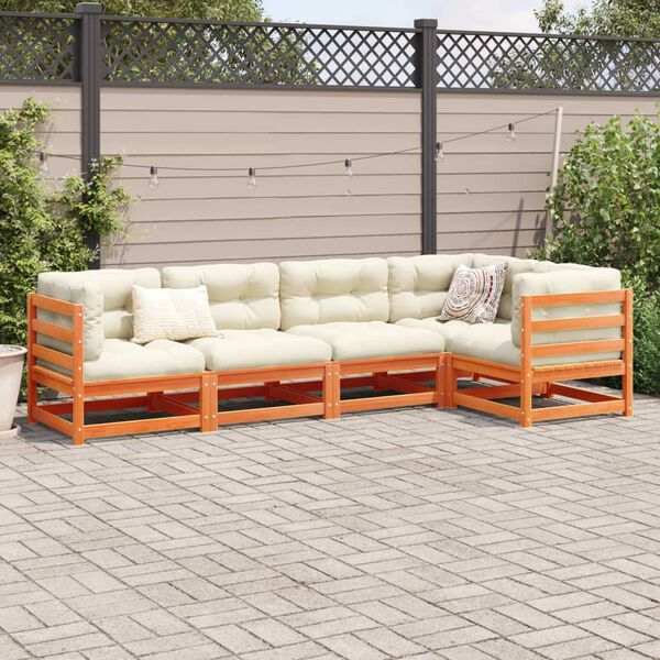 vidaXL Garden Sofa Set Wax brown Solid pine wood 5 Piece Set Modular