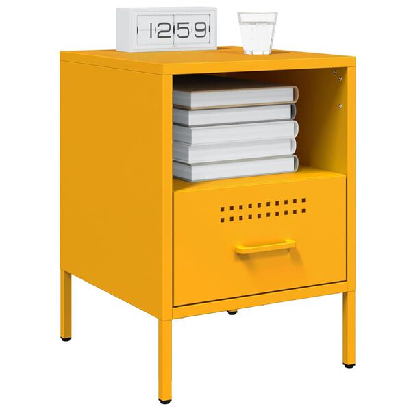 vidaXL Bedside Cabinet Set of 2 Mustard Yellow Cold-Rolled Steel