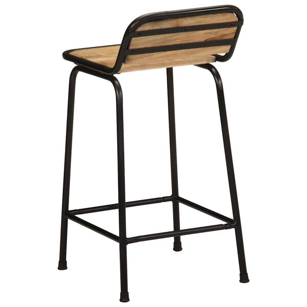 vidaXL Bar Stool Set of 4 Brown and Black Solid Rough Mango Wood and Iron