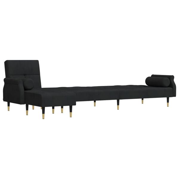 vidaXL L-shaped Sofa Bed Black Velvet (100% polyester), plywood, metal