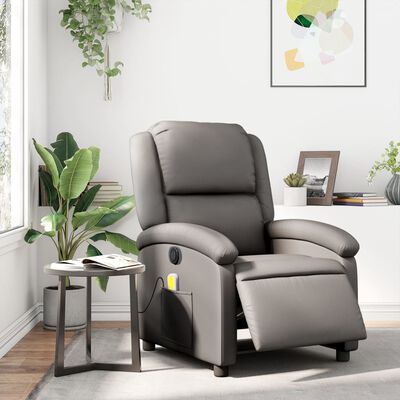 vidaXL Electric Massage Recliner Chair Gray Real Leather