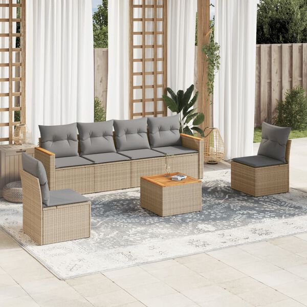 vidaXL Garden Sofa Set Beige PE Rattan 7 Piece Set Modular