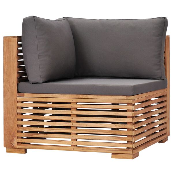 vidaXL Patio Corner Sofa with Gray Cushion Solid Teak Wood