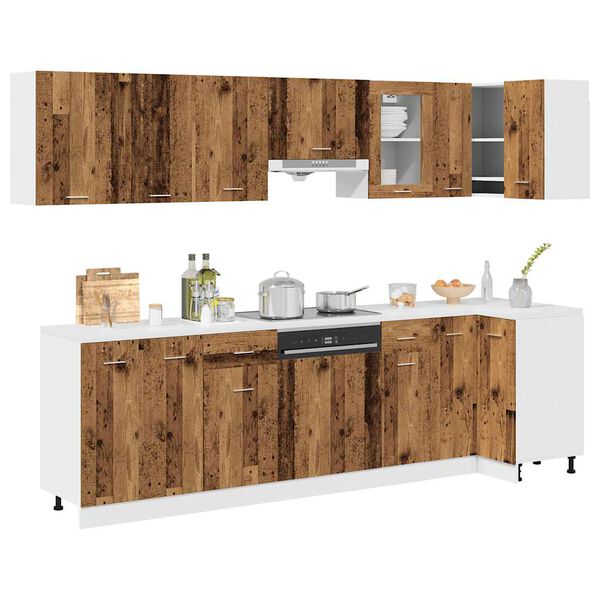 vidaXL Kitchen Cabinet Set Old wood Engineered wood and glass Large