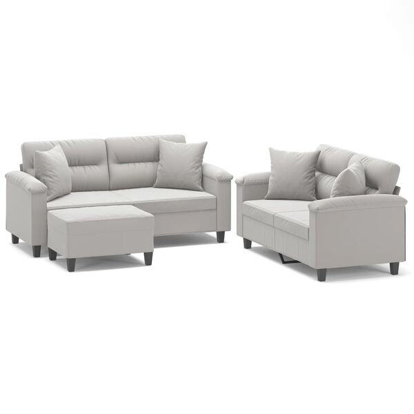 vidaXL 3 Piece Sofa Set with Pillows Light Gray Microfiber Fabric