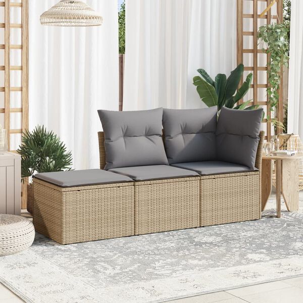 vidaXL Garden Sofa Set Beige PE Rattan, Powder-Coated Steel Medium