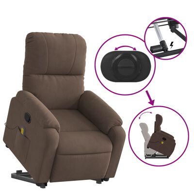 vidaXL Stand up Massage Recliner Chair Brown Microfiber Fabric