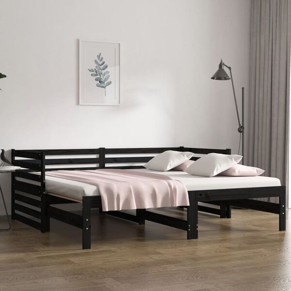 vidaXL Day Bed Black Solid pinewood 2x Expandable Day Bed