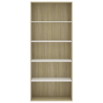 vidaXL 5-Tier Book Cabinet White and Sonoma Oak 31.5"x11.8"x74.4" Chipboard