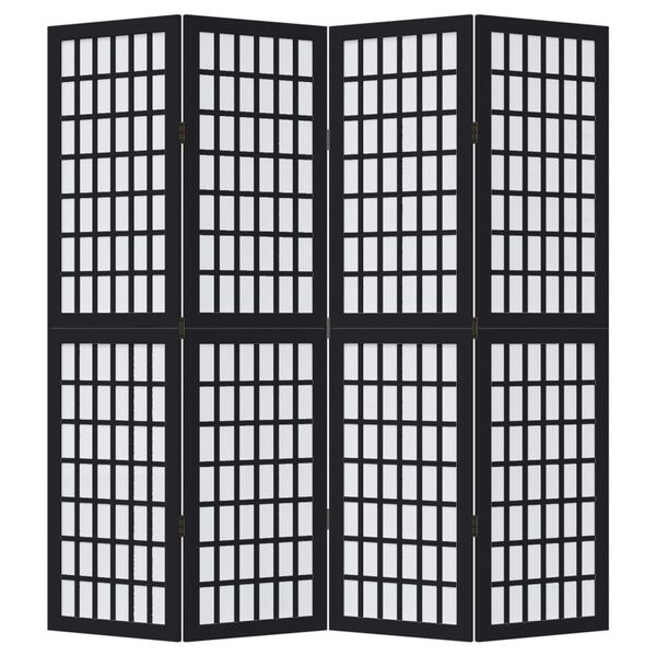 vidaXL Room Divider 4 Panels Black Solid Wood Paulownia