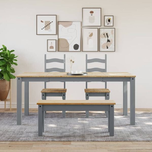 vidaXL Dining Table Panama Gray Solid Pine Wood 70.9x35.4x29.5 in
