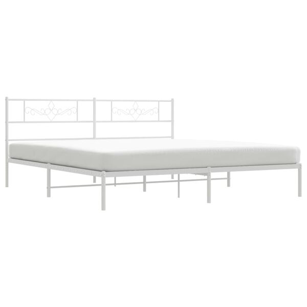 vidaXL Bed Frame White Powder-Coated Steel 79 x 79 in Bed Frame