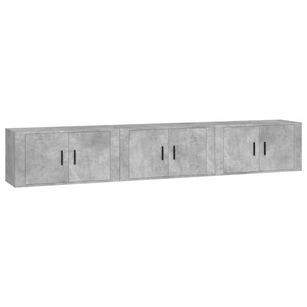 vidaXL Wall-mounted TV Cabinet Set of 3 Concrete Gray Engineered Wood