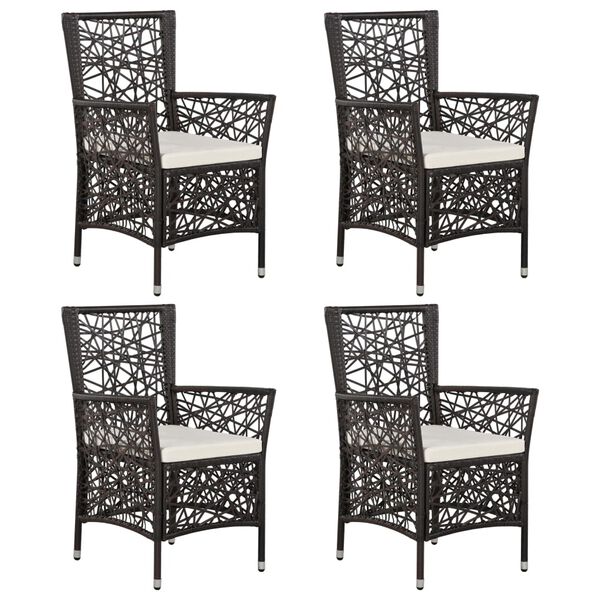 vidaXL 5 Piece Patio Dining Set with Cushions Poly Rattan Brown