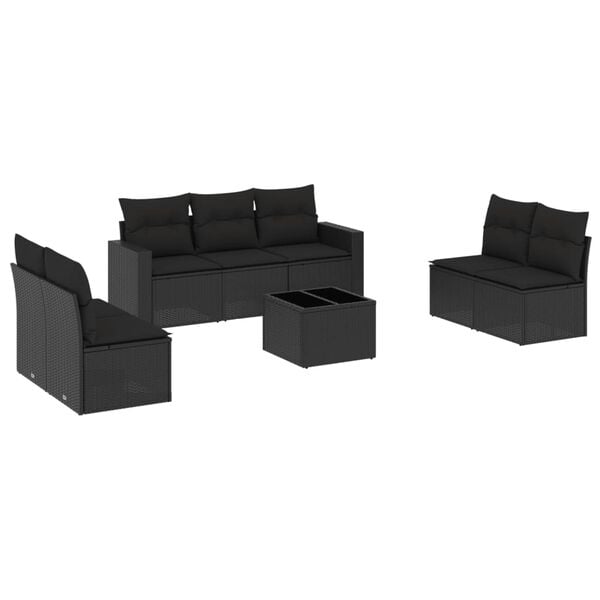 vidaXL Garden Sofa Set Black PE rattan, powder-coated steel, tempered glass