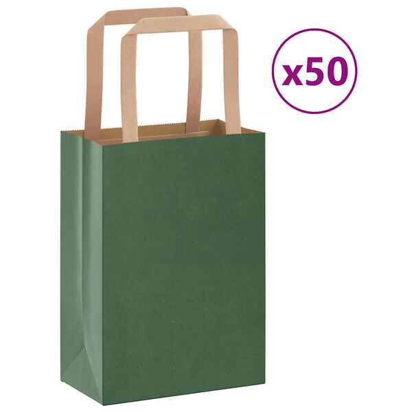 vidaXL Paper Bags 50 pcs with Handles Green 15x8x21 cm