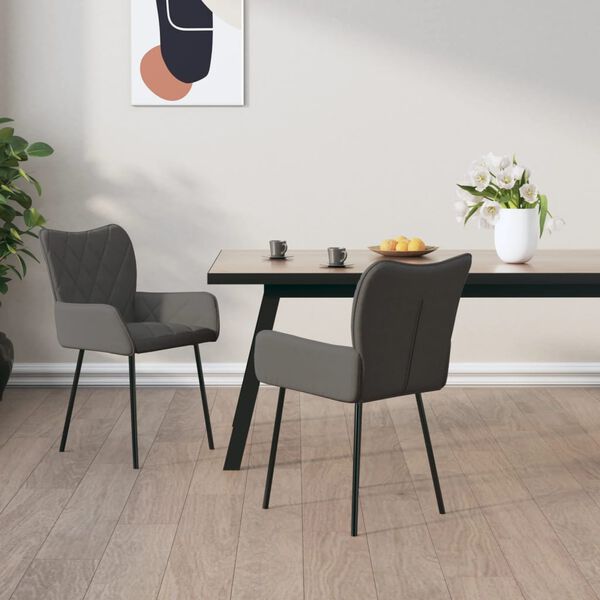 vidaXL Dining Chair Set of 2 Dark Gray Polyester, Metal, Plywood