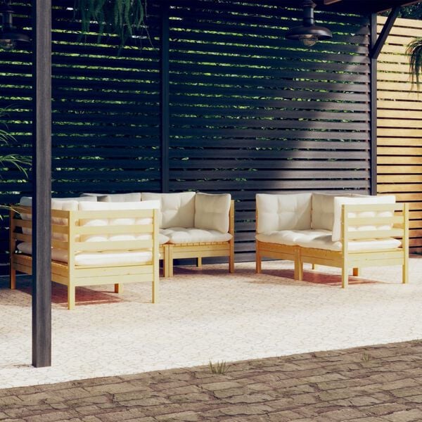 vidaXL 6 Piece Garden Lounge Set Cream Solid Pine Modular