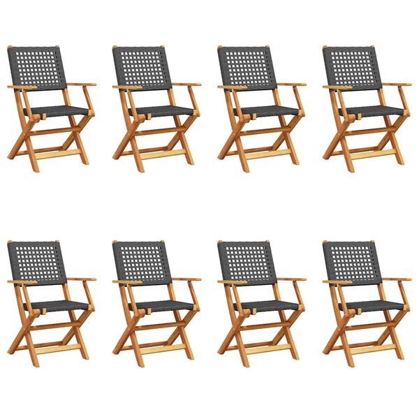 vidaXL Folding Patio Chairs 8 pcs Black Poly Rattan and Solid Wood