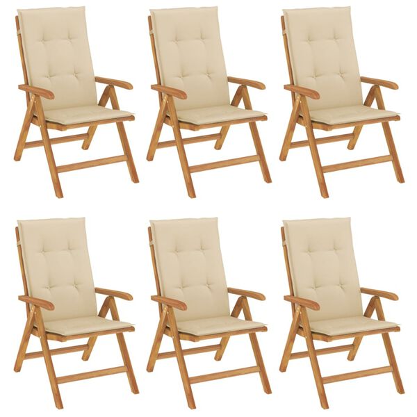 vidaXL Reclining Garden Chair Set of 6 Teak Wood and Beige