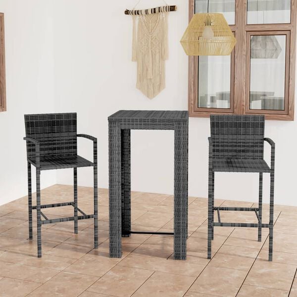 vidaXL Garden Bar Set Grey PE Rattan, Powder-Coated Steel Medium