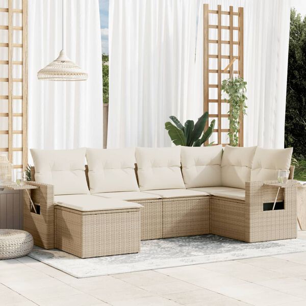 vidaXL Garden Sofa Set Beige PE Rattan Large Adjustable Feet