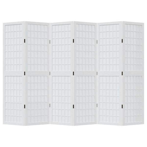 vidaXL Room Divider 6 Panels White Solid Wood Paulownia
