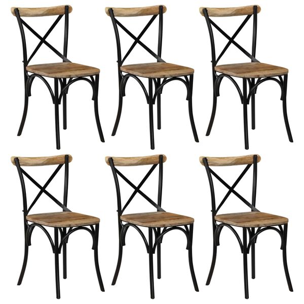 vidaXL Cross Chair Set of 6 Black Solid Mango Wood Medium Durable