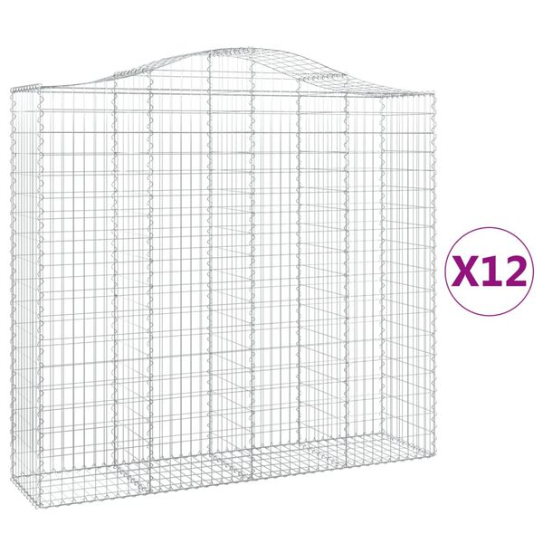 vidaXL Gabion Basket Set of 12 Silver Galvanized Steel Large