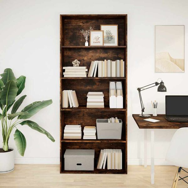 vidaXL Book Cabinet Smoked oak Engineered wood Tall Book Cabinet