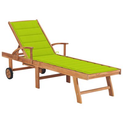 vidaXL Sun Lounger with Bright Green Cushion Solid Wood Teak