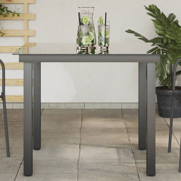 vidaXL Garden Dining Table Black Aluminum and Glass Medium Durable