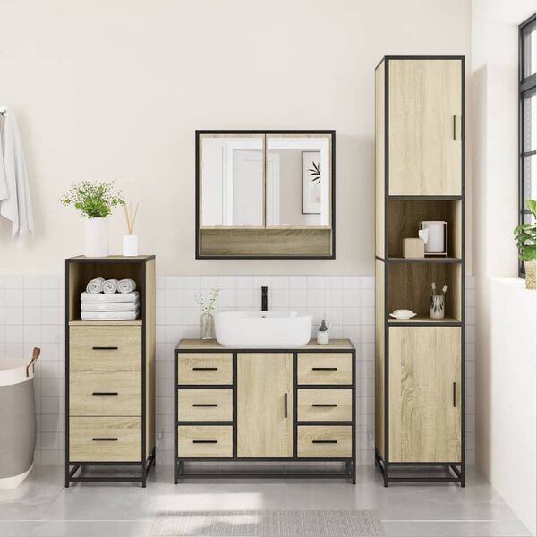 vidaXL Bathroom Furniture Set Sonoma Oak Engineered wood, metal, glass