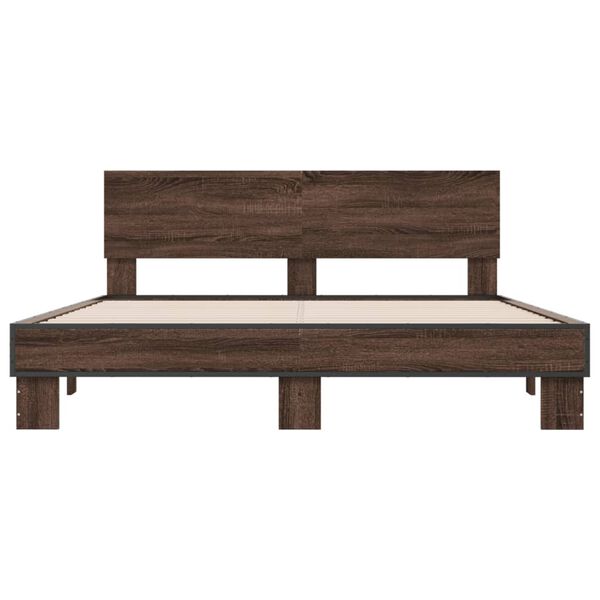 vidaXL Bed Frame Brown Oak Engineered Wood, Metal, Plywood King