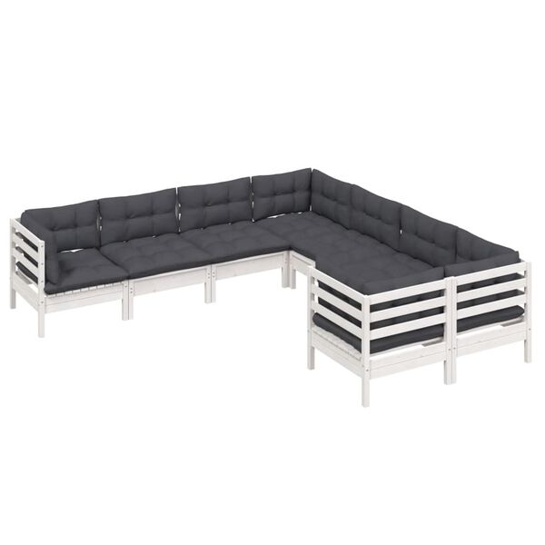 vidaXL Garden Lounge Set White, Anthracite Solid Pinewood, Polyester